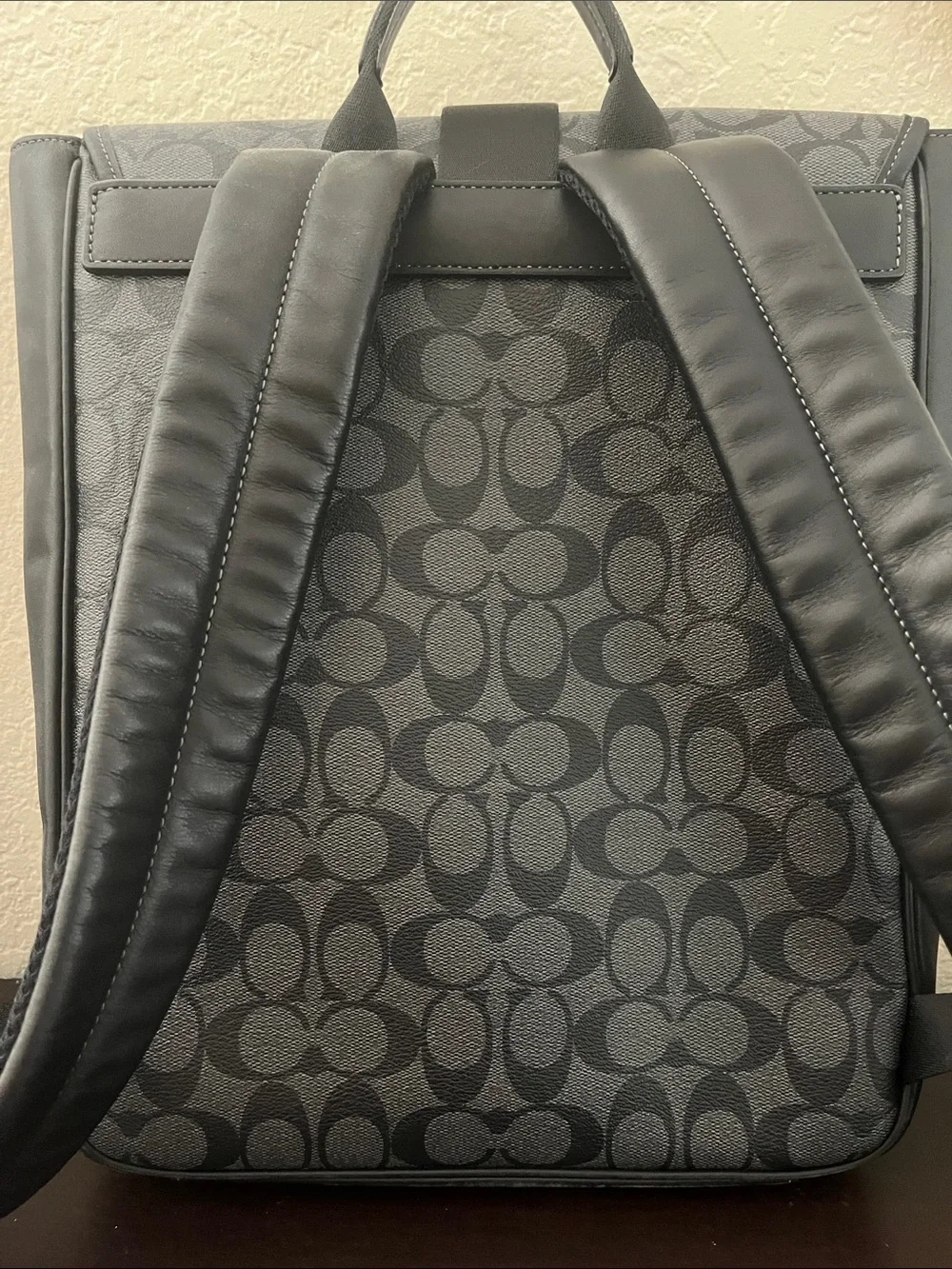 Coach Gray Signature Canvas Backpack with Leather Trim